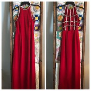 Vintage 90s Red Rhinestone Gown Size 2